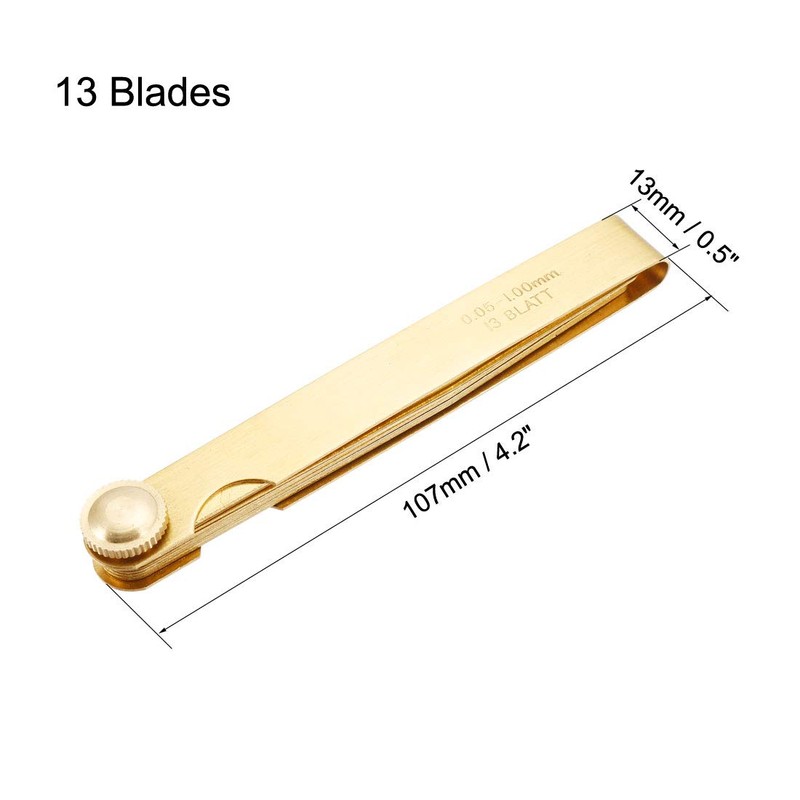 sourcing map Metric Thickness Feeler Gauge 0.05-1mm 13 Pieces Brass