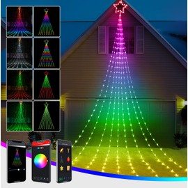 Outdoor Christmas Decorations Smart, 344LED 11.8FT DIY Modes Dynamic Color Changing APP Remote Control Waterfall Christmas Tree Lights, Topper Star Music Schedule for Outside Yard Garden Xmas Decor