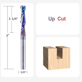SpeTool 1/4 Inch Shank Up Cut Spiral Router Bit, 1-1/4 Inch Cutting Length, Extra Long 3 Inch Total Length, TAC Coated Solid Carbide End Mill for Woodworking Cutter