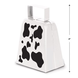 Beistle 2 Piece 4" Metal Cow Print Cowbells, Animal Theme Noisemakers For Football Games and Sporting Events, Celebrating With You Since 1900, White/Black