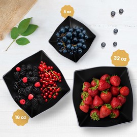 R-kay 6 Pack Square Plastic Serving Bowls - Black Plastic bowls 8 Oz - Disposable Serving Bowls - Premium Black Bowls Disposable Heavy Duty For Weddings Catering And Birthday parties