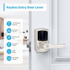 Signstek Keyless Entry Door Lock, Keypad Door-Lock with Code, Electronic Digital Smart Lock for Front Door with Handle, Touchscreen, Satin Nickel