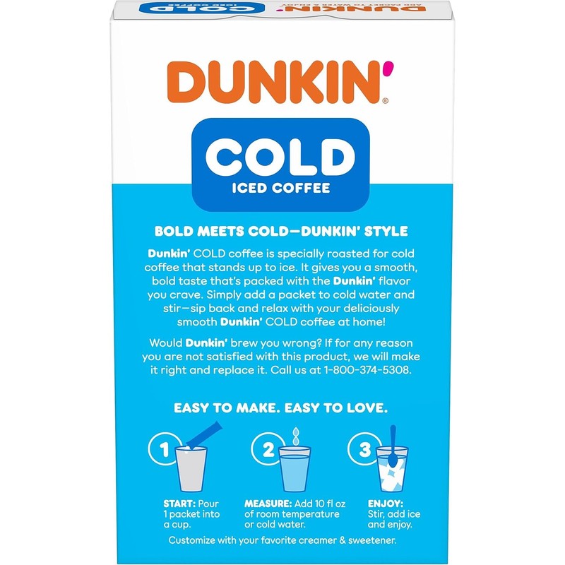 Dunkin’ Cold Iced Coffee, Powdered Instant Coffee Packs, 6 Count