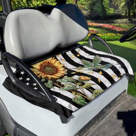Suobstales American Flag Hummingbird Sunflower Print Golf Cart Seat Covers, Portable Golf Cart Seat Towel Blanket Universal Fit Club Car 2-Person Golf Cart Seat Cushion Covers, Machine Washable