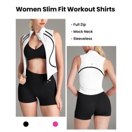 colorskin Sleeveless Jacket Zip up Workout top Workout Tops for Women Zip up Tank top Running Vest for Women White XL
