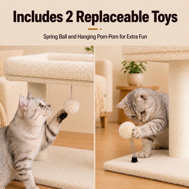PuzzlePaw Small Cat Tree with Large Top Perch for Indoor
