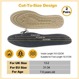 Children's Insoles, 2 Pairs of Cuttable Shoe Insoles for Too Large Shoes, Cute Shoes, Too Large Insoles for Shoes, Too Large, Anti-Sweat Memory Foam Insoles for Boys and Girls (EU 31-34)