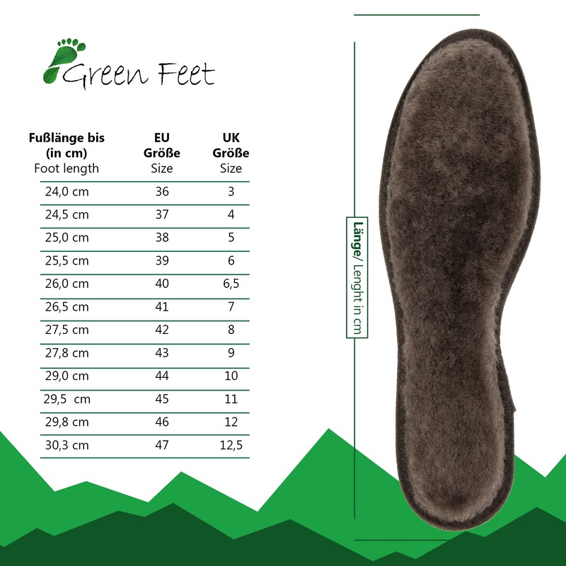 Real Warm Lambskin Insole, Brown, Cork or Texon, Made in