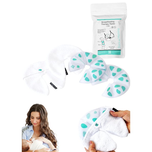 ROCK ME MOMMA Breastfeeding Hot and Cold Gel Pack for Swollen Breasts and Blocked Ducts - Reusable Breast Therapy Heat Compress to Encourage Milk Let-Down, 2 Gel Packs and Sleeves