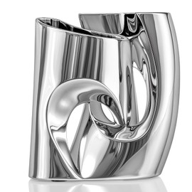 Ceramic Vases Set of 2 - Modern Vase for Nordic Minimalist Book Style Shelf Decor, Hollow Round Pampas Flower Vases for Boho Home Wedding Party Room Dinner Table Shelf Decor (Silver)