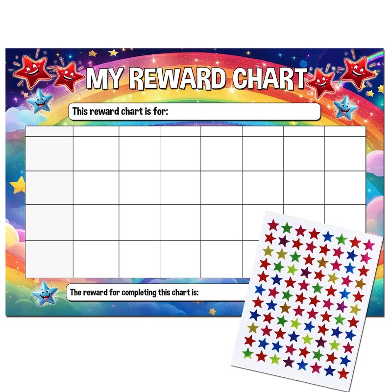 A4 Children's Star Reward Chart with 77 Star Stickers, 21cm