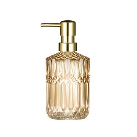 TISUZXCV Diamond Design 12 Oz Green Glass Soap Dispenser,Refillable Lotion Soap Dispenser for Bathroom, Kitchen, Hand Soap, Dish Soap,Shampoo, Ideal for Bathroom Countertop. (Clear Gold)