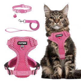 Dricar Cat Harness with Lead, Escape Proof, Adjustable, Cat Lead with Harness for Cats, Comfortable Cat Harness, Chest Harness with Reflective for Cats and Small Dogs (Pink, L)