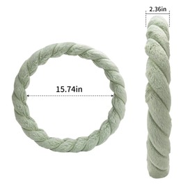 Evankin Green Fluffy Car Steering Wheel Cover - Universal, Soft Plush Protector for 14-14.9 inch Wheels, Cute and Girly Design for Women, Anti-Slip, Comfortable, and Luxurious.