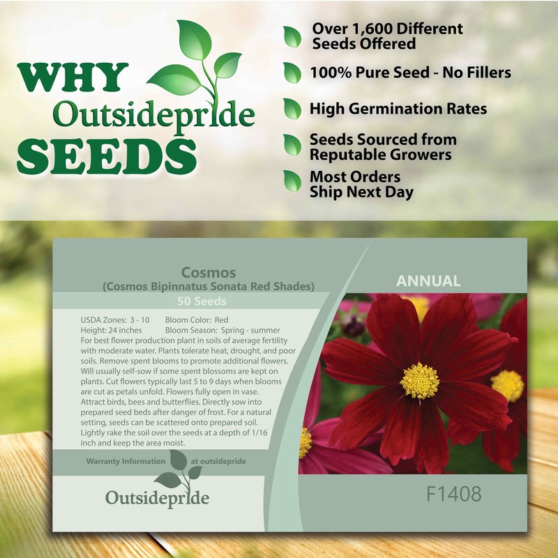 Outsidepride 1000 Seeds Annual Cosmos Sulphureus Red Garden Flower Seeds