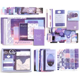 YumSur Scrapbook Accessory Set, Scrapbooking Paper Aesthetic with A6 Grid Notebook, Scrapbooking Stickers, Decorative Writing Paper, DIY Gift for Girls Women Greeting Cards Decoration (Purple)