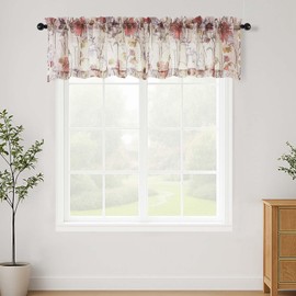 Lecloud Crushed Valances for Windows 14 Inch Length 2 Pcs, Printed Short Sheer Curtains Kitchen Valance, Rod Pocket Small Curtain Window Treatments for Bedroom Living Room Bathroom, 42" W x 14" L