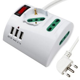 Extrastar Table Socket with USB Socket, White, 3500 W, 250 V, 3 Sockets (2 1 ITA/Schuko), 3 USB Ports, [Energy Class A+], White 3500.00 W, 240.00 V