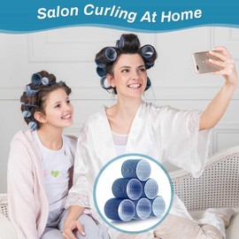 Jumbo Hair Curlers Set - 24 Large Rollers with 12 Rollers and 12 Clips for Long, Thick Volume (Blue)