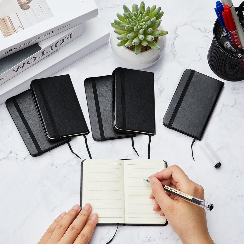 Qeeenar 6 Pcs Hardcover Leather Pocket Notebook 4 x 2.5