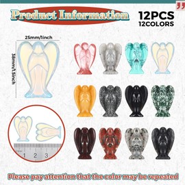 Nuenen 12 Pieces Crystal Angel Figurines Bulk Guardian 1.5 Inch Angel Statue Stones Set Angel Gemstones Crystals Carved Stones for Easter Decor Gifts Home Witchcraft Supplies(Classic Color)