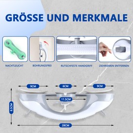 MOORSTDEL Pack of 2 Grab Bars for Seniors No Drilling Night Light Grab Bar Shower No Drilling with 3 Suction Cups Max Load Capacity 110 kg 29 cm Grab Rail with Suction Cup for Bathroom, Toilet