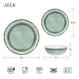 AELS Melamine Dinnerware Set of 12 Pcs Dinner Dishes Set for Indoor and Outdoor Use, Dishwasher Safe, Lightweight Unbreakable, BPA Free, Sage Green