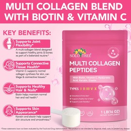 16oz Collagen Powder-Multi Collagen Peptides Powder Collagen Supplements |5 Types I Ii Iii V X with Biotin, Vitamin C Hyaluronic Acid, Keratin & Elastin for Skin, Hair & Nails