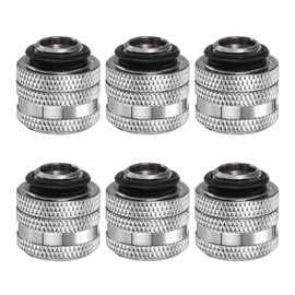 sourcing map 6pcs Water Cooling Adapter G1/4" Thread to 14mm OD Hard Tubing Compression Fitting Copper Extender Fitting with Tighten O-Ring for Computer PC Water Cooling System, Silver