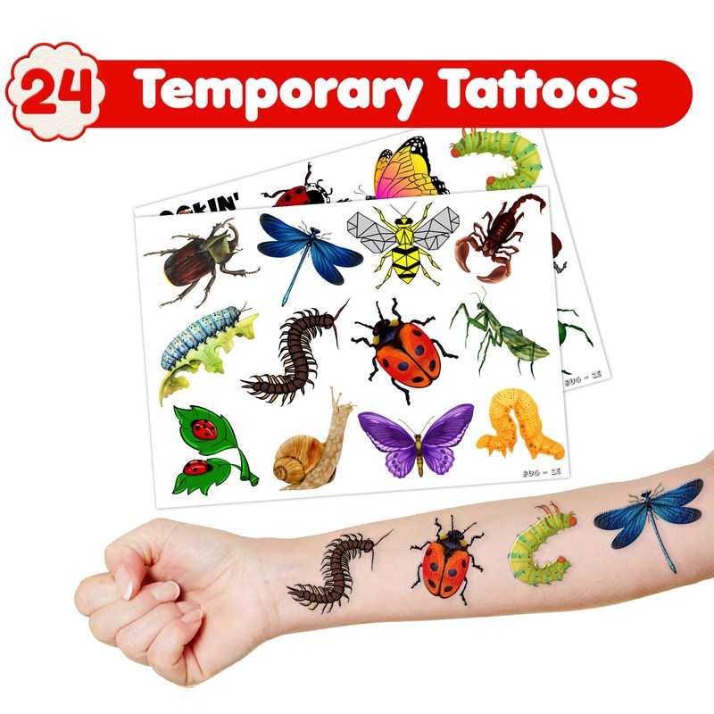 Cherisnowy 48 Bug 24PCS Bug Temporary Tattoos Sticker 24PCS Slap