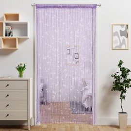 2 Pcs Door String Curtain Doorway Beads Curtains,Hanging Room Divider Beaded Decor Hippie Glitter Fringe Panel Closet Window Wall Backdrop Doors Sequin Sheer Boho Doors Tassel (Purple, 39×79in)
