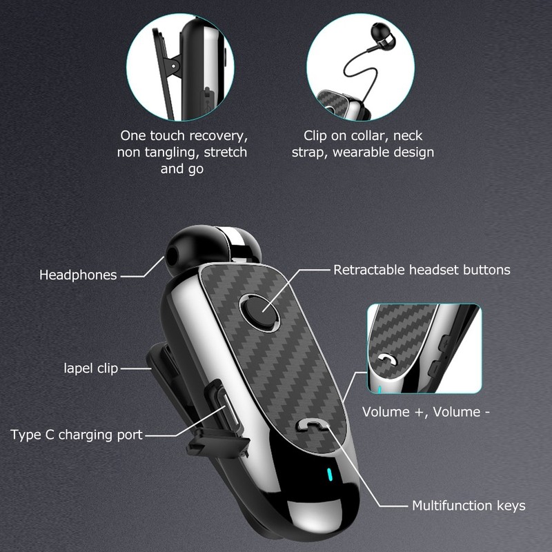 Bluetooth Headset Multifunction Vibrating Caller ID Clip Wireless Sports Earphones