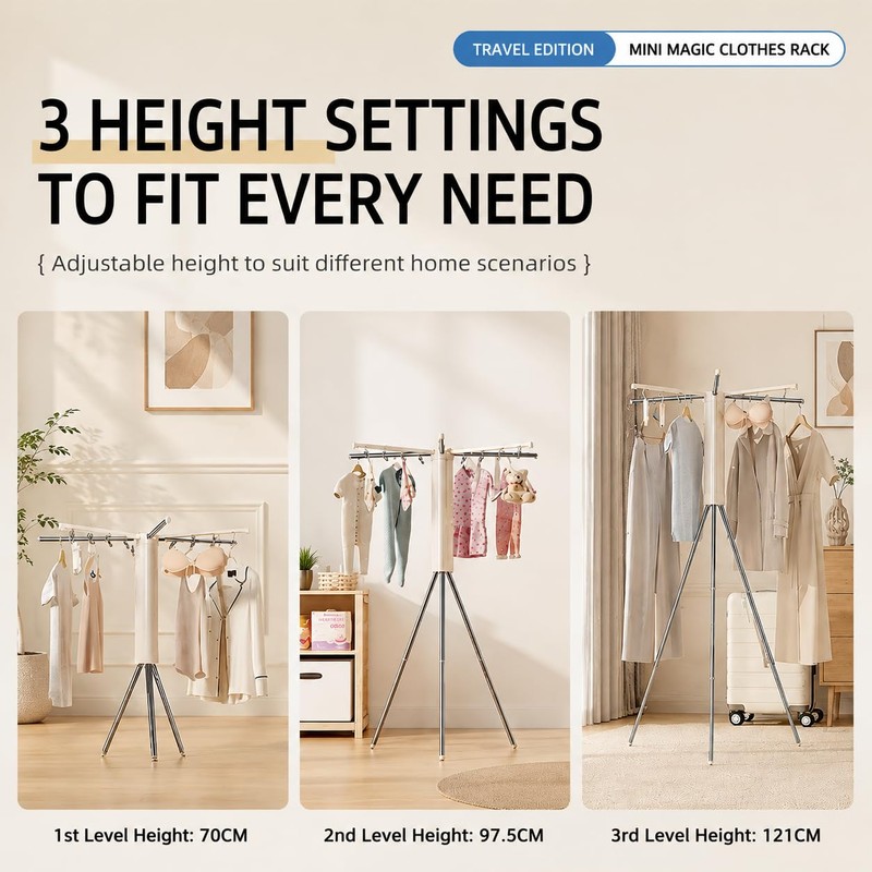 Tripod Clothes Drying Rack, Portable Laundry Rack for Travel/Camping