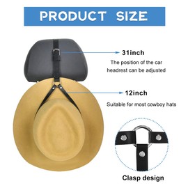 Ohleats Cowboy Hat Holder for Truck, Leather Car Cowboy Hat Rack to Keep Your Hats in Shape Securely, Vehicle Seat Hard Hat Holder Clothes Coat Hanger, Interior Car Accessories (Black)