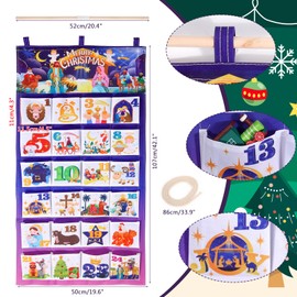 DPKOW Religious Christmas Advent Calendar 2024, Reusable Fabric Advent Calendar with 24 Pockets, Empty Refillable Advent Calendar with Pole, Religious Christmas Decorations Indoor Home Wall