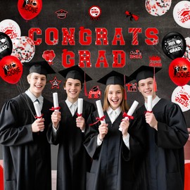 45pcs 2025 Graduation Car Magnets Balloons Decorations Red Grad 2025 Graduation Fridge Magnets Cruise Door Magnetic Stickers Class of 2025 Graduation Parade Car Decorations