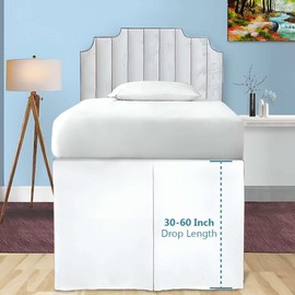 Extra Long Dorm Bed Skirt, Twin XL 42 Inch Drop, Pleated Style with Split Corners, 3 Panels, 100% Microfiber, College Room Essentials (White)