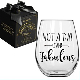 Not A Day Over Fabulous Wine Glass, Novelty Birthday Gift for Bestie Women Sister Wife Friend Boss Mom Aunt BFF Coworkers Grandma Best Friend, Unique Gift Set for Mothers Day Valentines Day Christmas