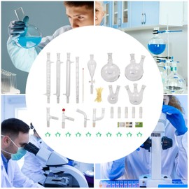 LyeXD 250-1000ML Laboratory Glassware, 32Pcs Lab Chemilcal Distillation Apparatus 24/40 Joints Glass Organic Lab Glassware Kit w/Round Bottom Flask for Distillations Separation Purification