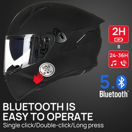 ILM Motorcycle Helmets with Built in Bluetooth Full Face Casco para Moto Dual Visor for Adults Men Women DOT Model-X9(Matte Black,S)