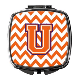 Caroline's Treasures CJ1062-USCM Letter U Chevron Orange and Regalia Compact Mirror Decorative Travel Makeup Mirror for Women Girls Gifts Pocket Makeup Mirror Folding Handheld