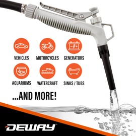 DeWay Battery-Powered Stick Fuel Transfer Pump with Hand Trigger Nozzle, 3.2GPM Flow Rate & 51” Rubber Transfer Hose | Fits Most Gas Cans for Pumping Gasoline, Kerosene, Diesel & Non-Potable Water