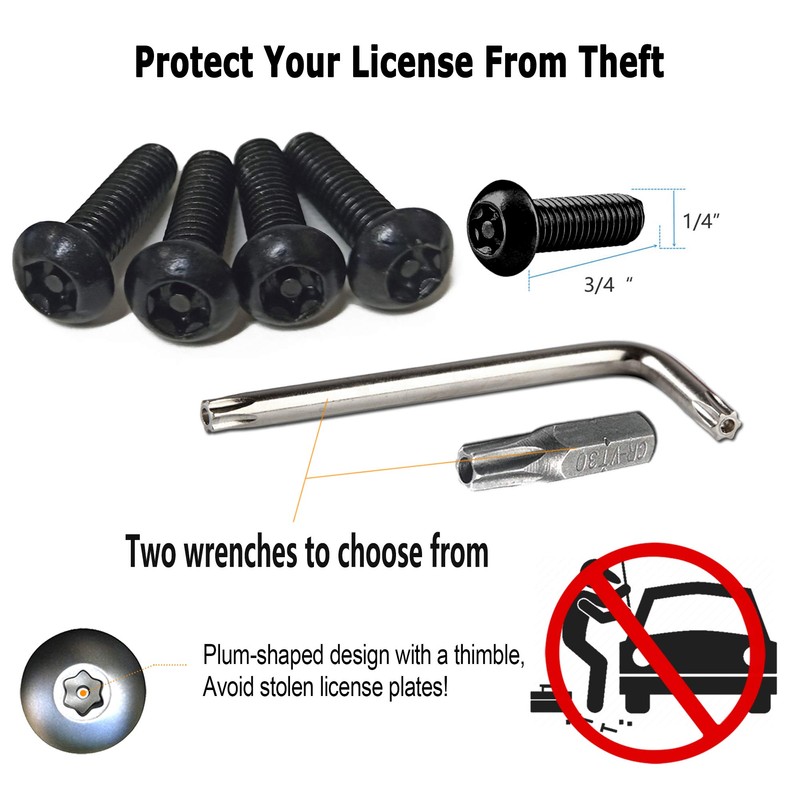 Black Anti Theft License Plate Screws- Rustproof Stainless Steel Security