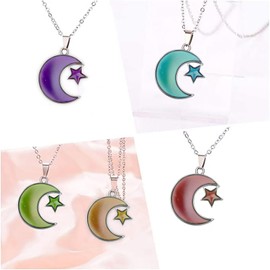 Zuremid Temperature Sensing Color Changing Pendant Necklace Love Heart Butterfly Lucky Turtle Moon Star Mood Dinosaur Necklace for Women Teens Men Couples Birthday Valentine's Day Gift (Moon Star)