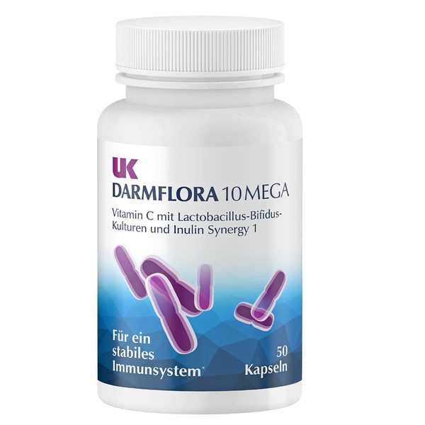 UK Darmflora 10 Mega Kapseln vegan - Hochdosierte Laktobazillus-Bifidus-Kulturen + Inulin Synergy 1 & Vitamin C