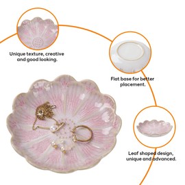 ALXBSONE Jewelry Dish Lotus Leaf Shape Ring Holder Trinket Tray Key Bowl Ceramic Decorative Plate(Petals-Pink)