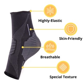 ikido Ankle Compression Sleeve, Unisex Ankle Support Brace, Plantar Faciitis Foot Compression Socks for Work, Gym, Sports, (Medium, 1, Unit)
