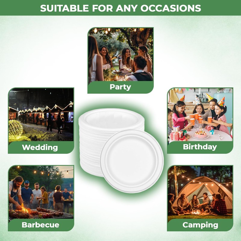 ECONX 10 Inch Disposable Sugarcane Bagasse Plates Large Round Paper