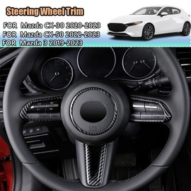 Kakash Custom Interior Accessories for Mazda 3 2019 2020 2021 2022 2023 CX-30 CX-50 MX-30 ABS Auto Steering Wheel Buttons Sequins Cover Trim Decoration Panel Moulding 4Pcs/Set(Carbon Fiber Style)