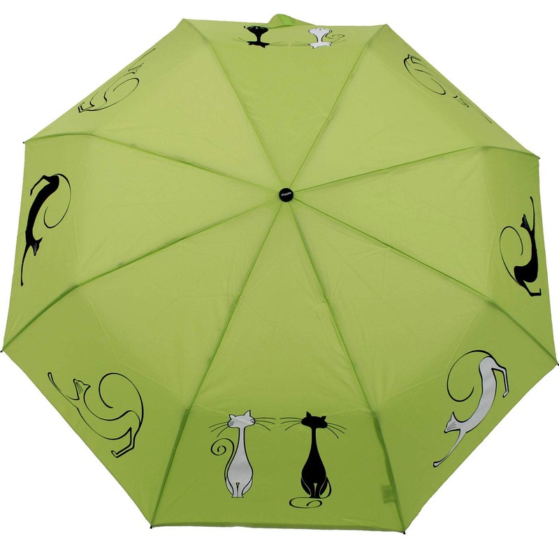 Doppler Mini Pocket Umbrella Open-Close Automatic Cats Friends, lime, cat-themed
